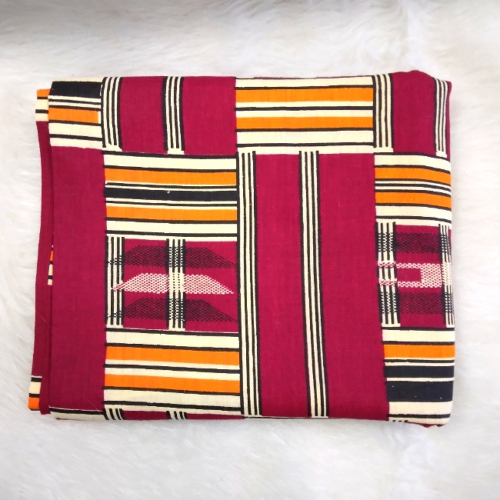 FABRIC Vintage Kente Inspired Printed Cotton Fabric, New And Unwashed, 3 Yards